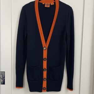 Tory Burch Men's Cardigan in Navy and Orange